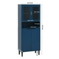 thumbnail image 5 of Barara King Tall Storage Show Cabinet with 2 Glass Display Door & 2 Doors, Tall Kitchen Pantry Cabinet with Gold Handles, Modern Cabinet Freestanding for Bathroom, Dining Living Room, Blue, 5 of 6