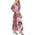 thumbnail image 2 of LA LEELA Women's Summer Pocket Nightgown Batik Caftan for Womens Sleepwear Long House Loungewear Dashiki Dress 1X-2X Maroon, Lizard, 2 of 5
