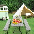 thumbnail image 5 of Eoozwa 3 Piece Set Picnic Table Cover with Bench Covers Black Vinyl Fitted Picnic Table Covers with Elastic Edges Waterproof Rectangle Patio Tablecloth for Outdoor Camping, 5 of 6