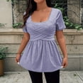 thumbnail image 2 of Daznico Women's Square Neck Short Sleeve Peplum Top with Crisscross Front Casual Blouse,L, 2 of 5