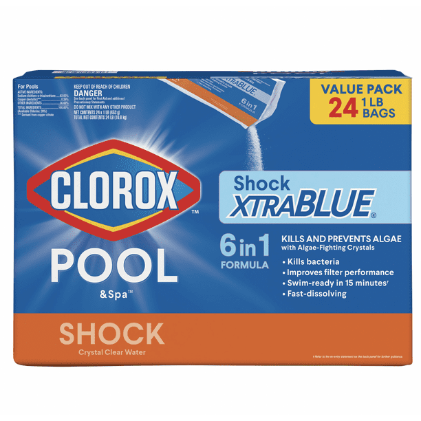 Clorox Pool&Spa Hot Tub XtraBlue Shock Algaecide Treatment 1lb Bag Case