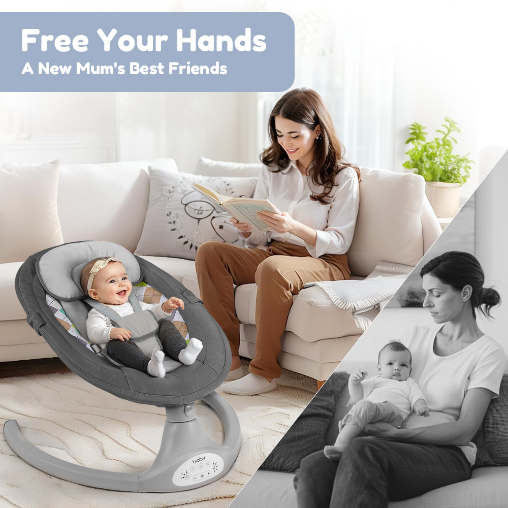 Caveen Electric Baby Swing with Remote Control, Grey photo 5