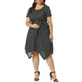 thumbnail image 5 of MODA NOVA Juniors Plus Size Polka Dots Short Sleeve Tie Waist Flare Midi Dress, 5 of 6