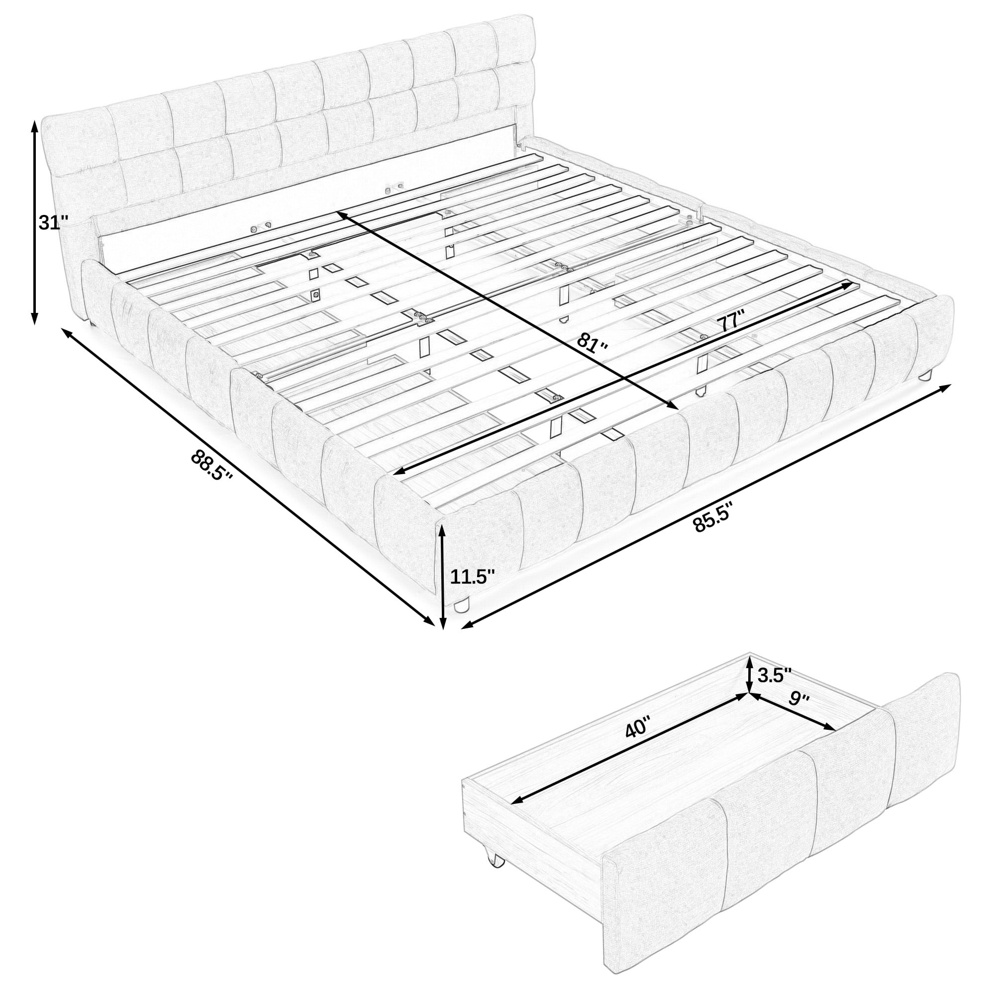 Harper & Bright Designs King Size Upholstered Bed Frame with Storage Drawers, Chenille Platform Bed with Headboard and Solid Frame for Bedroom, Pink