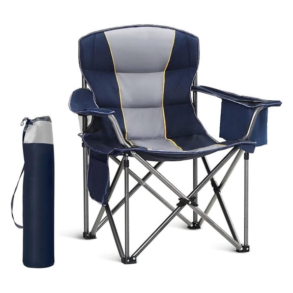 Oversized Portable Folding Camping Chair, Blue, 450 LBS Support, Sports Lawn Chair with Cup Holder and Cooler Bag