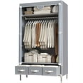 thumbnail image 2 of Portable Clothes Closet Rolling Door Wardrobe with Hanging Rack Three Drawer Boxes No Tool Assembly 67in35.4in17.7in Gray, 2 of 9