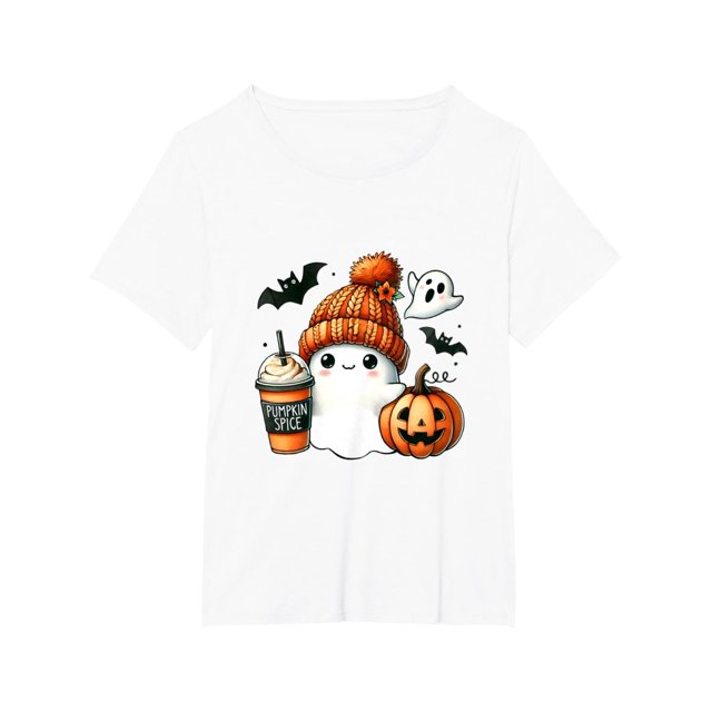 Halloween T-shirt Geist Kaffee Mütze Cartoon Halloween Scary Ghost T-Shirt, black