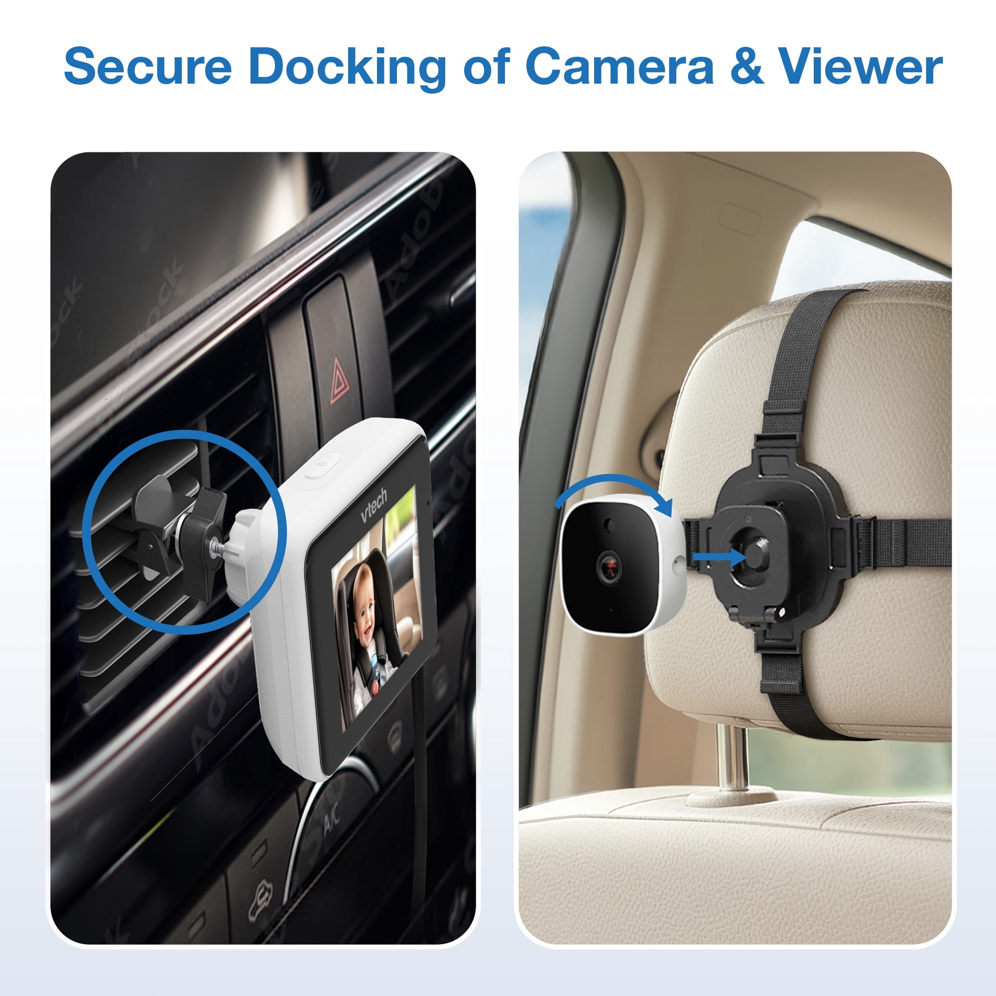 VTech V-Go In-Car Baby Monitor, 2.8" High-Resolution Display, Vent Mount Viewer & Rear Seat Camera, Backseat Infant Safety Monitoring System, Night Vision, Easy Install, Clear Video for Travel