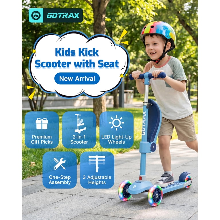 GOTRAX BoblooPro 3-Wheel Light-Up Kick Scooter For Kids Ages 3-8