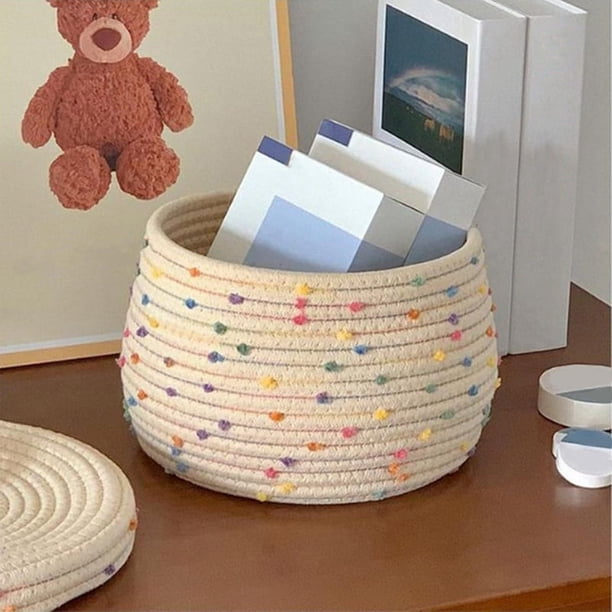 Cesta de cuerda pequeña con tapa, pequeña tapa de almacenamiento tejida redonda para organizar, juguete decorativo
