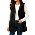 thumbnail image 3 of YOIAVAIOY Vest for Women Lapel Collar Fuzzy Fleece Mid-Length Sleeveless Jackets Button Down Casual Outerwear Waistcoat Black L, 3 of 8