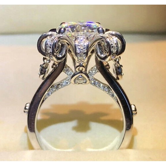 Lab Created Diamond 1.77Ct Round Cut Drop Ring 14k White Gold Plated Silver