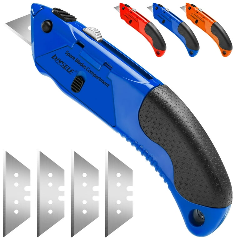2pcs Box Cutters Retractable, Utility Knives With Quick Change Blade,  Anti-Slip Handle, Safe And Comfortable, Used For Carton, Carpet, Rubber,  Leather
