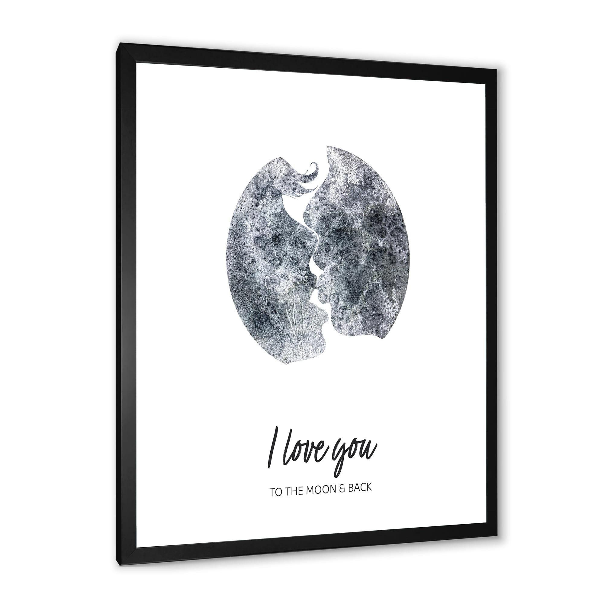 Designart 'Kiss of Two Lovers In Romantic Moon Shape' Modern Framed Art Print