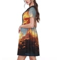 thumbnail image 2 of Wukai Red And Gray Flame Fox Print Women’s Short Sleeve Dress, Comfortable Casual Dress, Soft Polyester Spandex Blend, Stylish Everyday Wear for Summer, 2 of 6