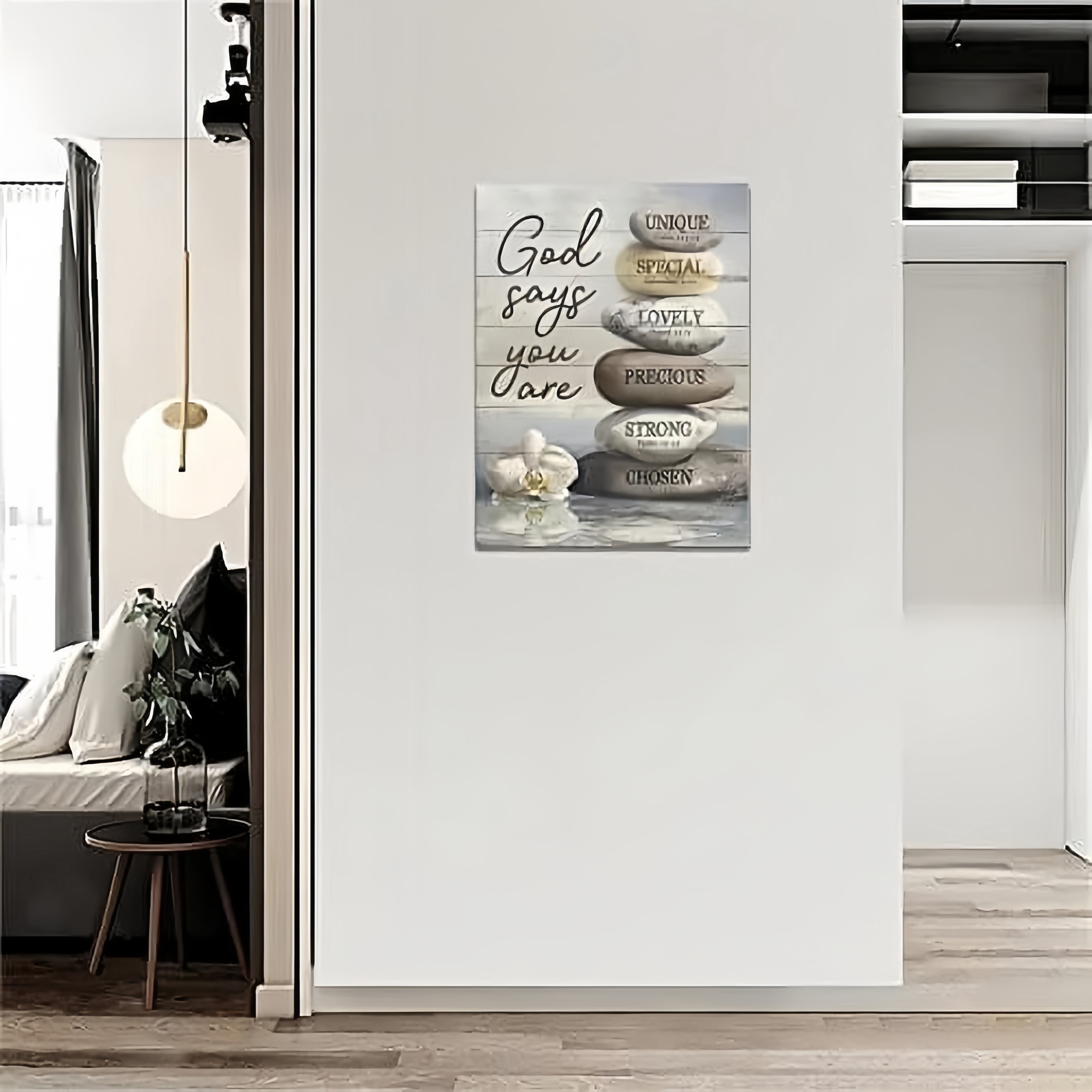 Farmhouse Christian Canvas Wall Art – God Says You Are Bible Verse Print with Zen Stacked Stones, Inspirational Scripture Framed Decor for Bathroom, Bedroom, Living Room or Office