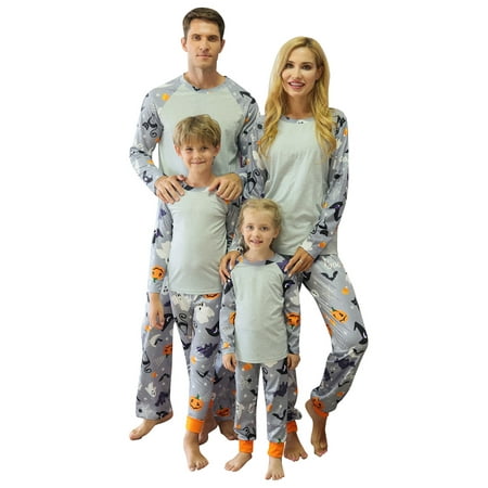 

wybzd Halloween Family Matching Set Pumpkin Skull Splicing Sleepwear for Dad Mom Kids Pajamas Loungewear