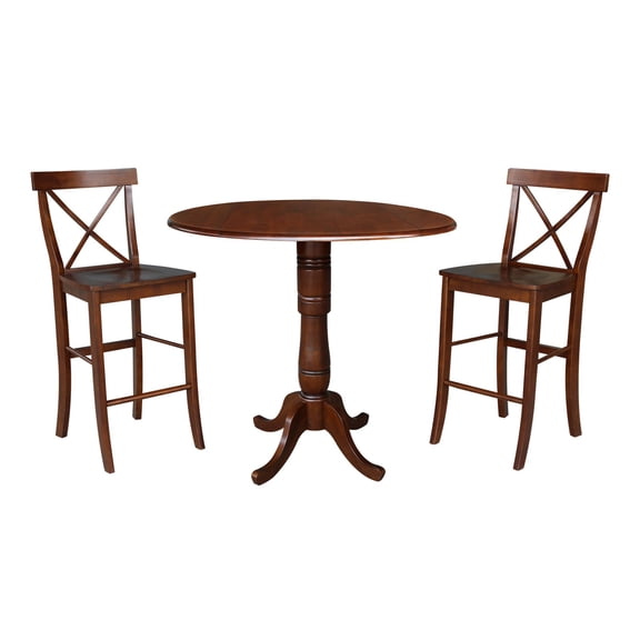 42" Round Pedestal Bar Height Table with Two Bar Height Stools