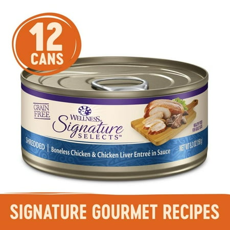 Wellness CORE Signature Selects Grain Free Canned Cat Food, Shredded Chicken & Chicken Liver in Sauce, 5.3 Ounces (Pack of 12)