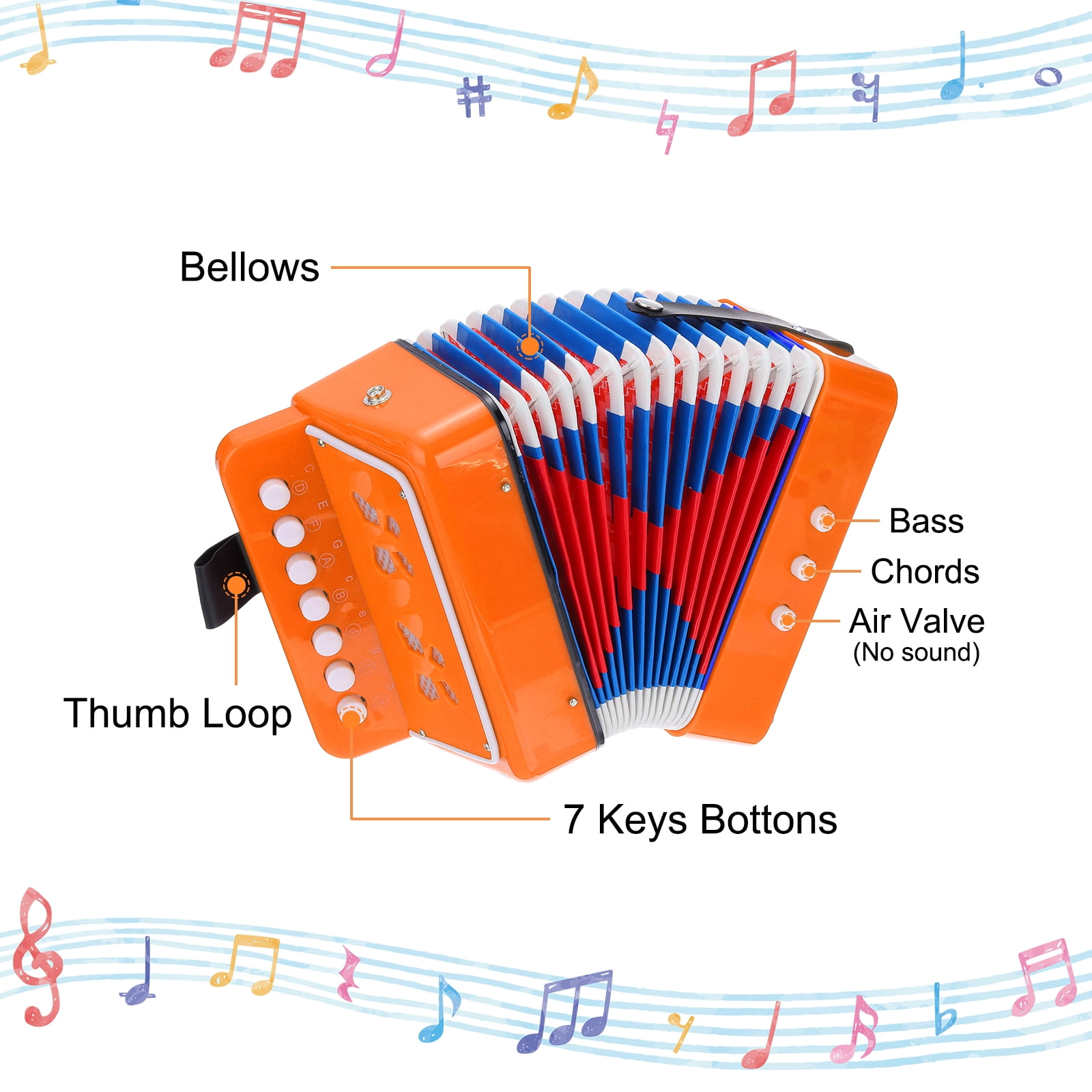 Uxcell Accordion 10 Keys Button Accordion Mini Musical Instrument Gifts for Children Beginners Educational, Orange