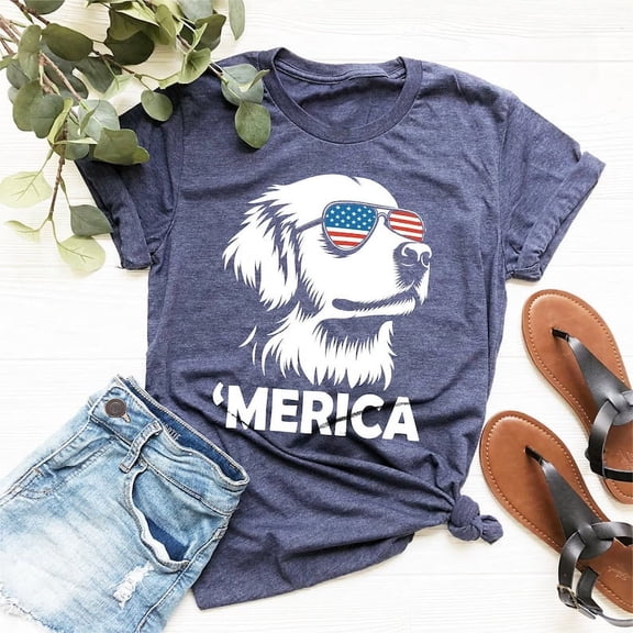 Merica Golden Retriever T-Shirt, 4th of July Dog Shirt, Golden Retriever Mom Gift, Patriotic Dog Tee, Golden Retriever Lover Shirt TH210591