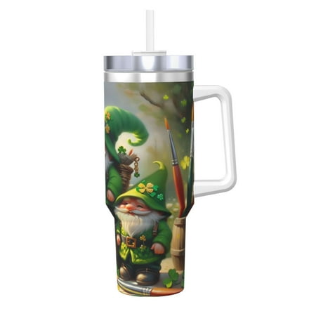 

Fuzoiu patrick’s day gnomes Print 40OZ Ice Bully Stainless Steel Insulated Cup with Handle and Straw - Perfect for Travel and Sports