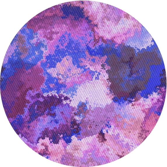Ahgly Company Machine Washable Indoor Round Transitional Heliotrope Purple Area Rugs, 4' Round