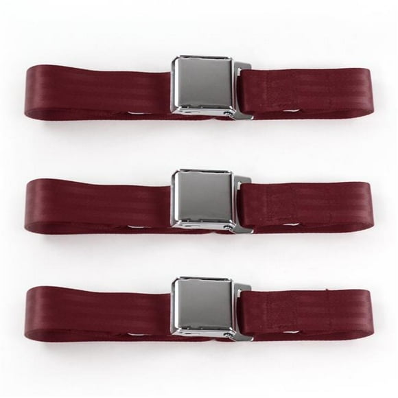 Airplane 2 Point Burgundy Lap Bench Seat Belt Kit with 3 Belts for 1970-1977 AMC Hornet