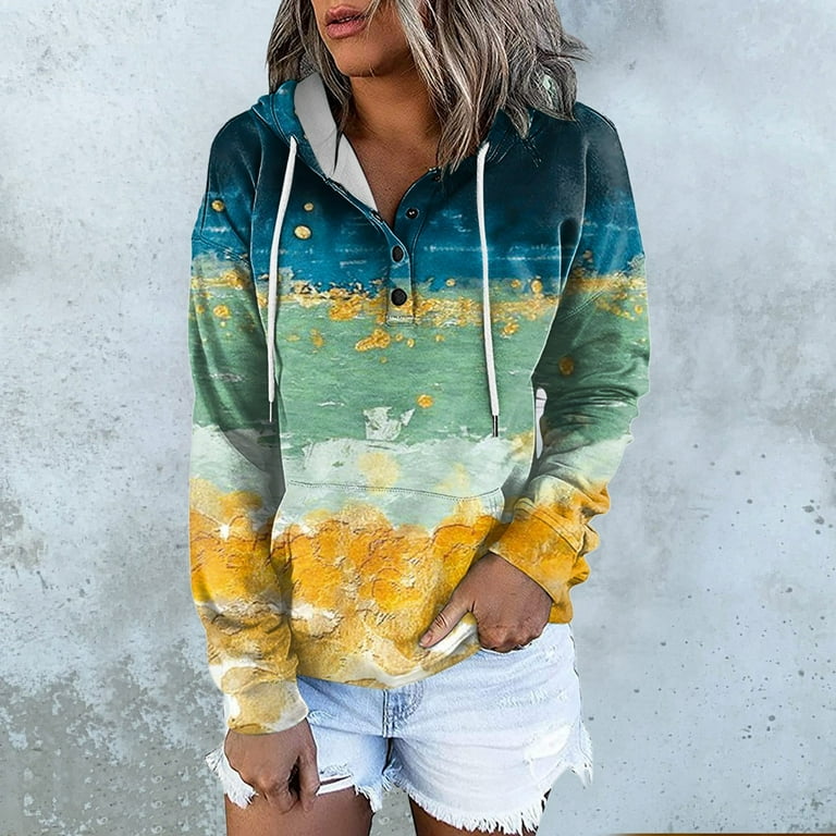 adviicd Women s Colorblock Plaid Long Sleeve Drawstring Hoodie Top