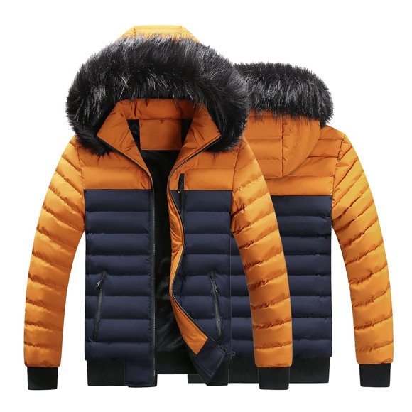 RKSTN Jackets for Men Fashion Autumn And Winter Stitching Warm Hooded Casual Jacket Cotton Clothes Fall and Winter Long Sleeve Jacket Coats
