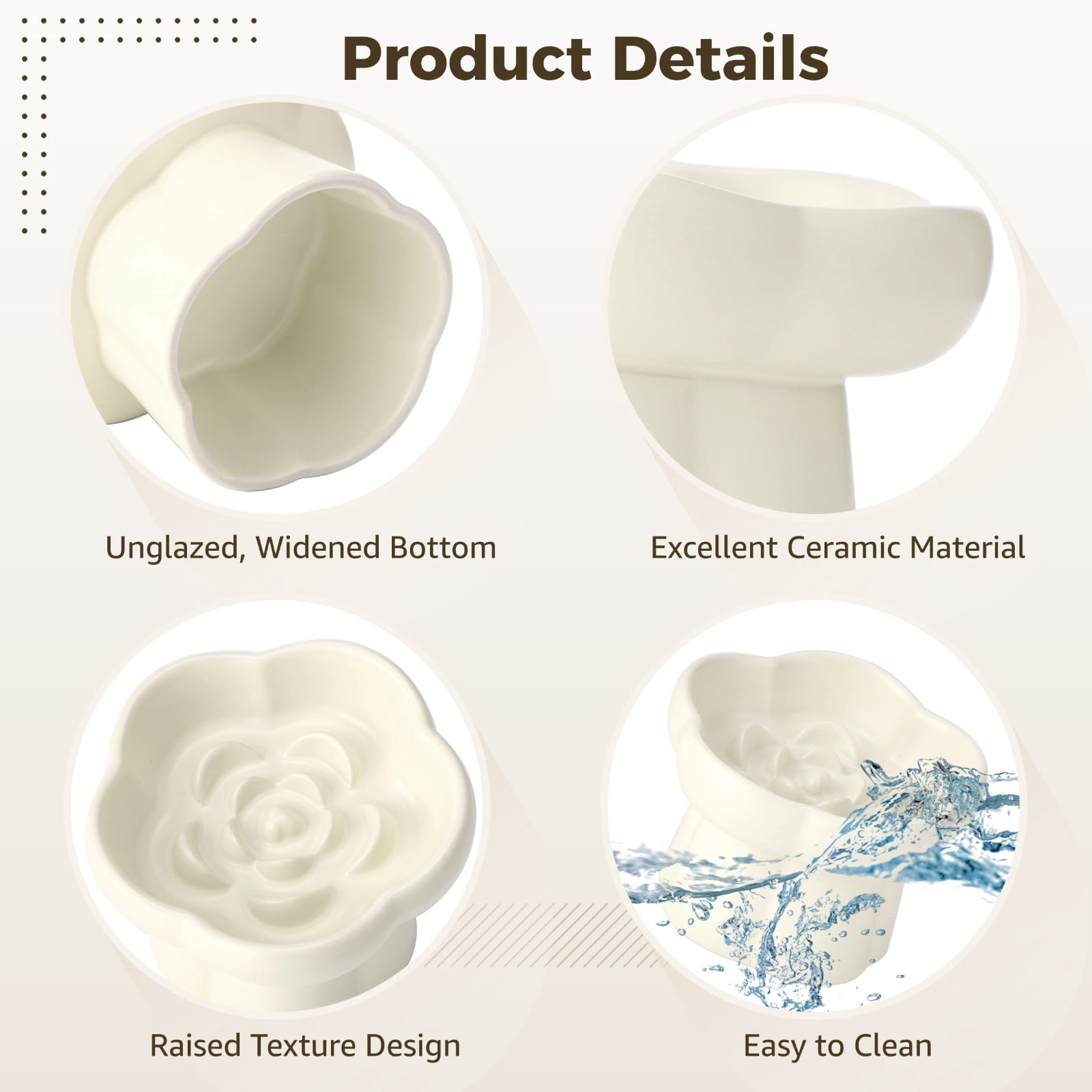 Ceramic Cat Bowl Slow Feeder, 6.8 oz Flower Shaped Elevated Cat Food Bowl with Non-Slip Base, Easy to Clean Raised Pet Dish Anti Vomiting for Dry and Wet Food