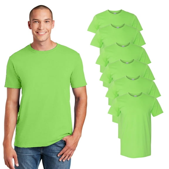 Gildan Men’s Softstyle Lime T-Shirt Bundle, 6-Pack, S-3XL, Short Sleeve Crew Neck Blank Cotton Tee