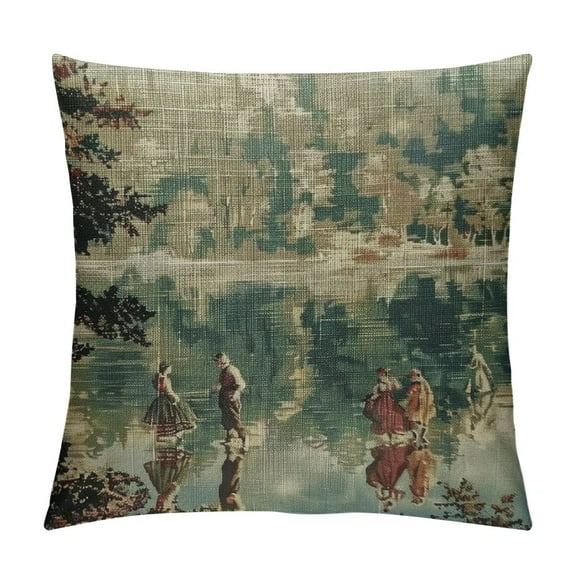 Qinduosi Euro Bosporus French Country Vintage Toile Decorative Throw Pillow CoversHome Decor Pillow Case Square Pillowcase Cushion Cover for Indoor/Outdoor Sofa Living Room Couch Bed White