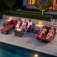 thumbnail image 3 of RADIATA 10-Piece Patio Furniture Set with Fire Pit Table, Outdoor Sectional with 43" 60000 BTU Firepit Table, Double Chaise Lounge, High Back Wicker Outdoor Sectional with Fire Pit Set,Red, 3 of 12