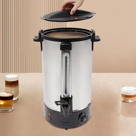 DENEST 7.4Gal Commercial Coffee Urn, 1800W Quick Brew Stainless Steel Coffee Percolator with Keep-Warm Function, Large Capacity Hot Beverage Dispenser for Catering, Office