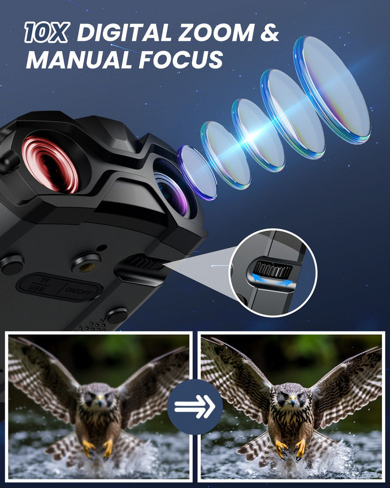 WARMTUYO Night Vision Goggles, 10X Digital Zoom, 9 Level Infrared Hunting Binoculars for Adults, 3.5" HD Display High Powerful Digital Binoculars, with 32GB TF Card  - Gray