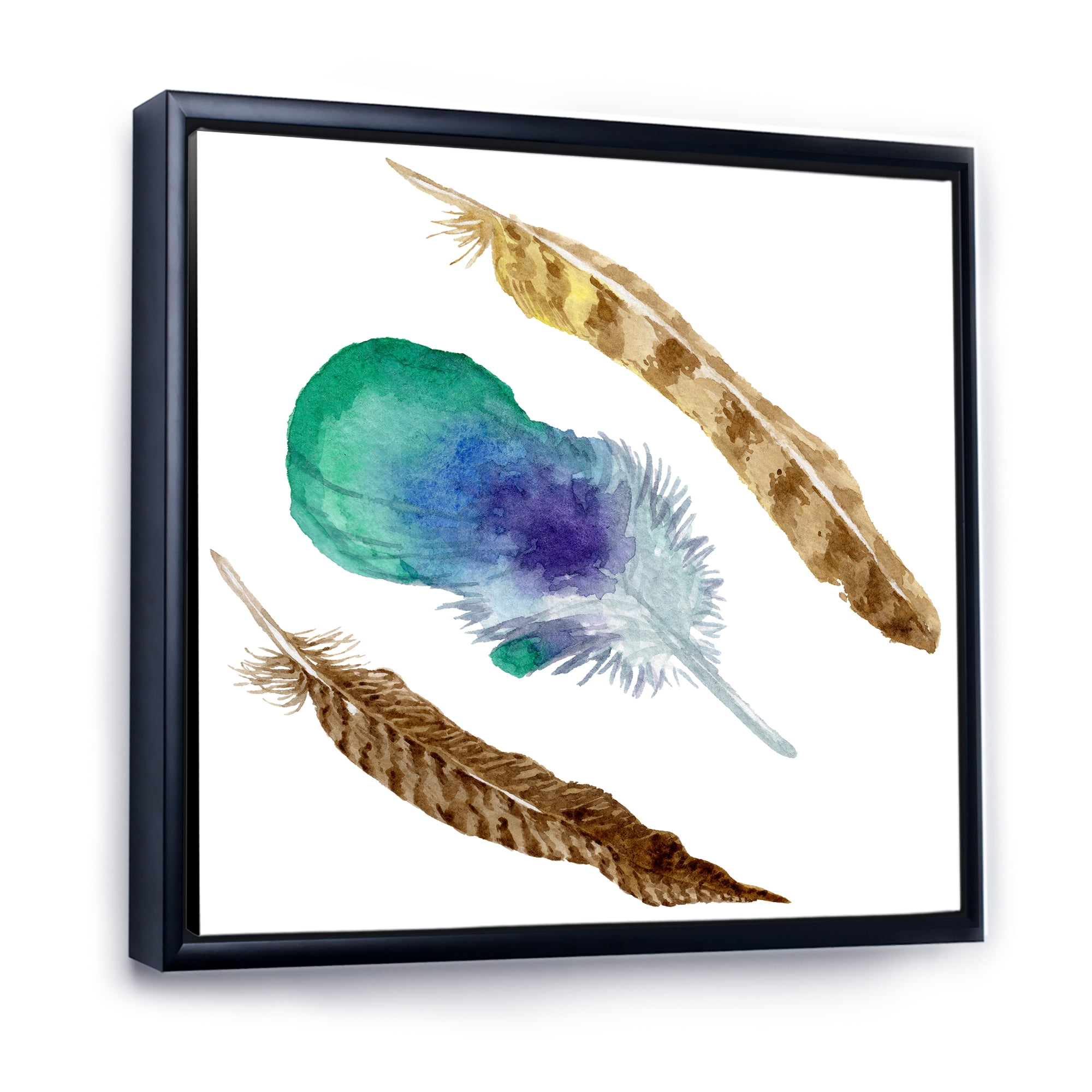 Designart 'Abstract Bird Feather From Wing Isolated' Bohemian & Eclectic Framed Canvas Wall Art Print