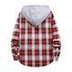thumbnail image 3 of Camisas Para Hombre Talla Extra Hombres Hombres Camisa casual con estampado a cuadros Cuello con capucha Camisa de manga larga Blusa (Red, XL), 3 of 7