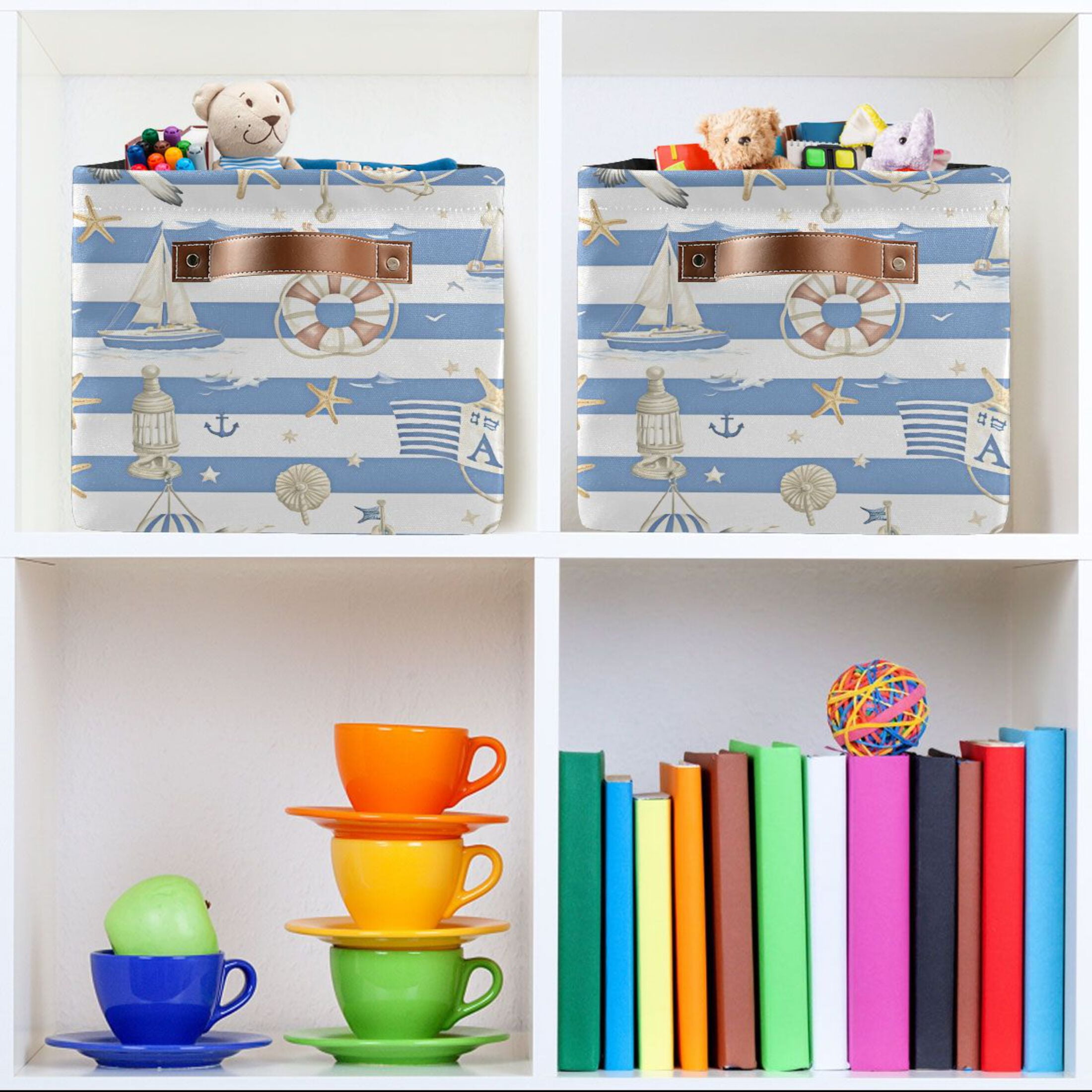 Ryvnso Starfish Sailboat Storage Basket Large Bin Foldable Boxes Toys Organizer 14.2x10.2x8.3in 2 PCs
