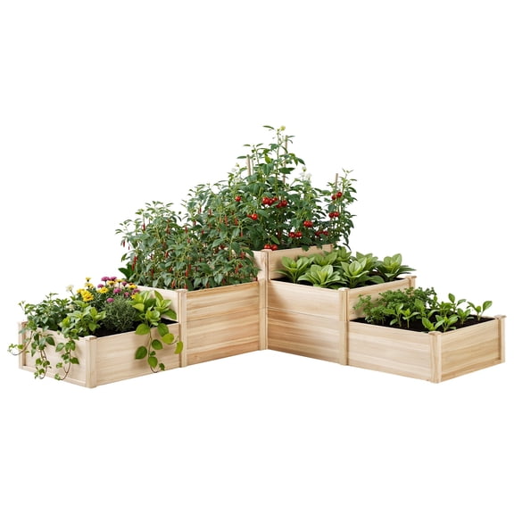 LUXOAK Raised Garden Bed Outdoor Gardening, 3-Tier Fir Wood Planter Box with Dividers and Leakage Hole, Garden Box Assembled, Ideal for Vegetables