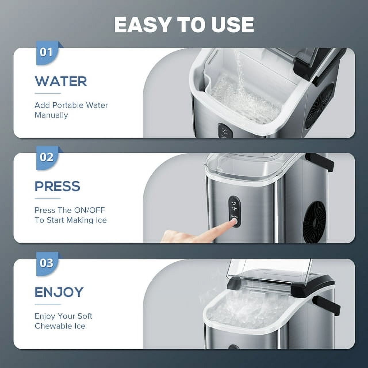Auseo 35Lbs Nugget Ice Maker Countertop, Self-Cleaning with Ice Scoop, for Home/Office/Bar, Stainless Steel-Silver