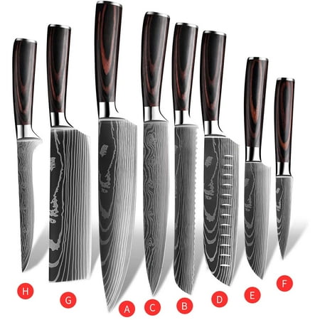 

8 Piece Kitchen Knives Set Japanese Damascus Style Stainless Steel Chef Knife