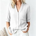 thumbnail image 2 of Loopsun Womens 3/4 Sleeve Fall Tops Fashion Solid V Neck Pocket Button Down Shirt, 2 of 5