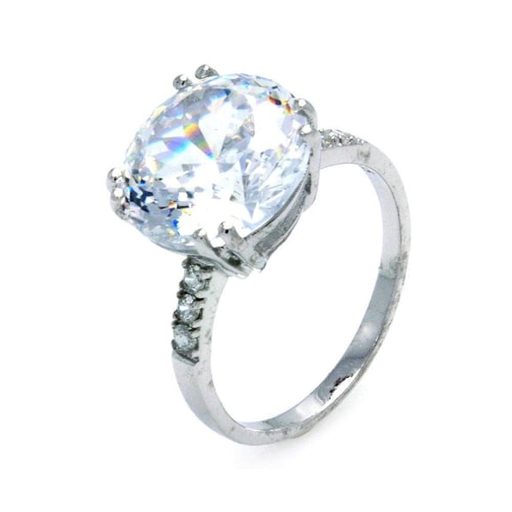 Rhodium Plated Sterling Silver 925 Large Round Clear Center Ring White CZ Jewelry Female Size 7
