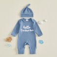 thumbnail image 3 of Cjfdfy Newborn Baby Boy Girl Fall Outfit Hello I'm New Here Print Long Sleeve Ribbed Romper And Hat Infant Cute Coming Home Fall Winter Outfit 0-6 Months, 3 of 9