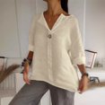 thumbnail image 7 of Linen Button Down Shirt Women Short Sleeve Loose Fit V Neck Tops Comfy Solid T-Shirt Loose Summer Blouses, 7 of 7
