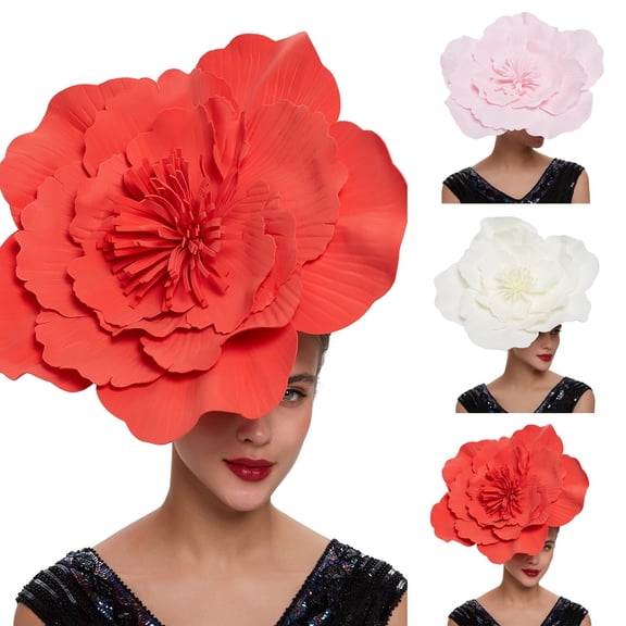 Fascinators for Women LSQii Hair Clip Beret Pillbox Hat Red Flower Mesh Ribbons Bow Knot Headband Spring for Cocktail Tea Party Church Wedding Gift