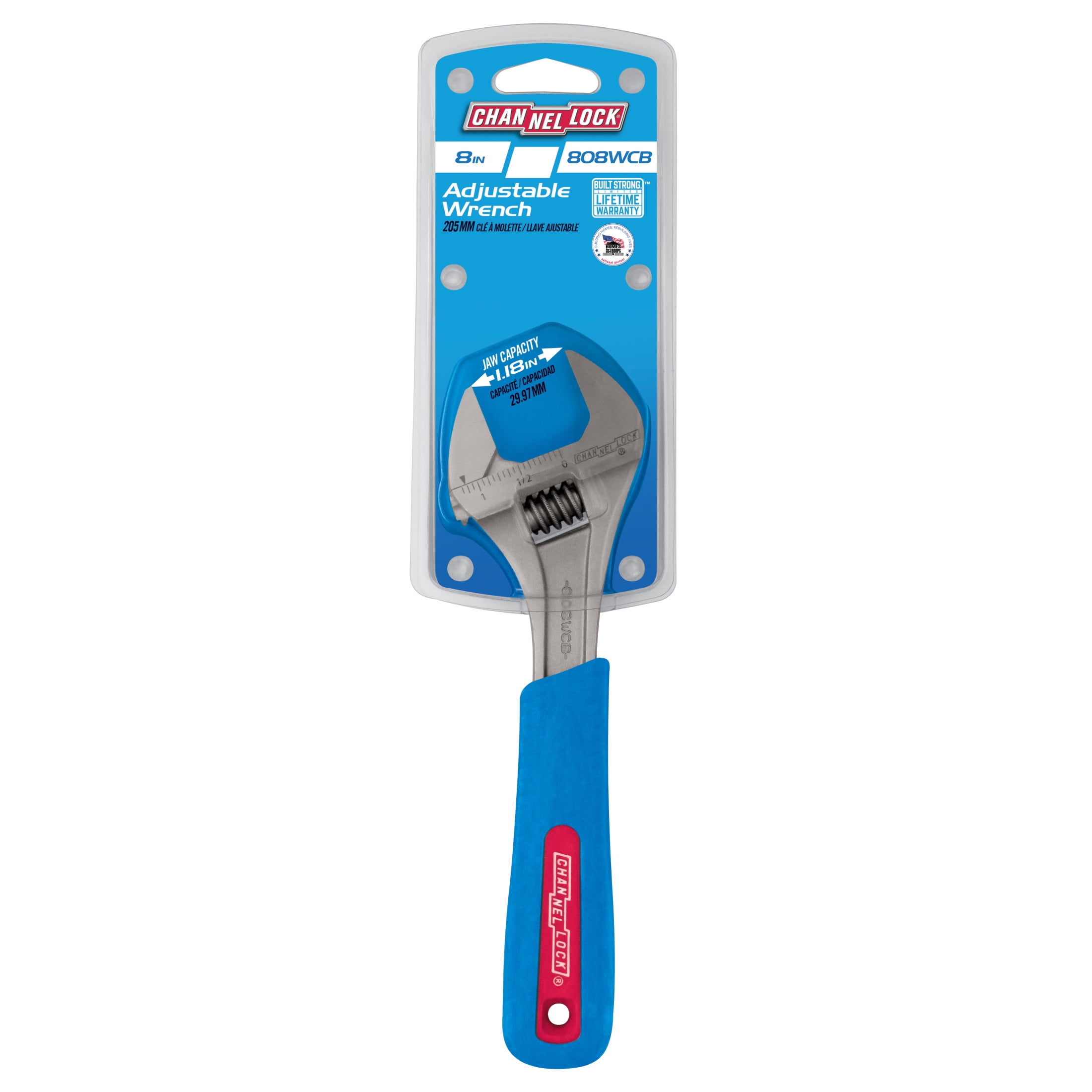 CHANNELLOCK 8-inch CODE BLUE Adjustable Wrench, Precise 1.18-inch Wide Mouth Jaw Capacity (808WCB)
