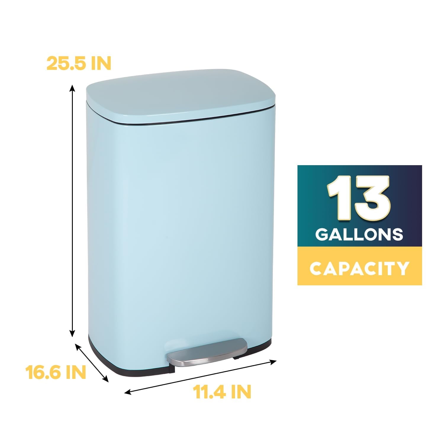FDW 13 Gallon Stainless Steel Step Kitchen Trash Can with Lid, Fingerprint-Proof for Indoor(Blue)