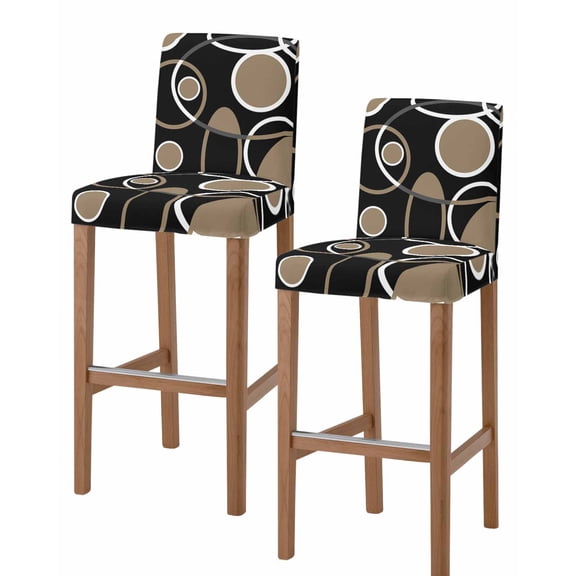 Black Brown Bar Stool Covers Set of 2, White Circle Modern Minimalist Geometric Stretch Washable Bar Chair Covers with Backs, Removable Pub Counter Height Chair Cover for Kitchen Dining Room Cafe